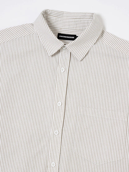 BOXY CROPPED 'BEIGE' STRIPED LONG-SLEEVE SHIRT