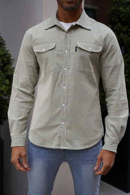 Capo LINEN LINED OVERSHIRT - Olive/White