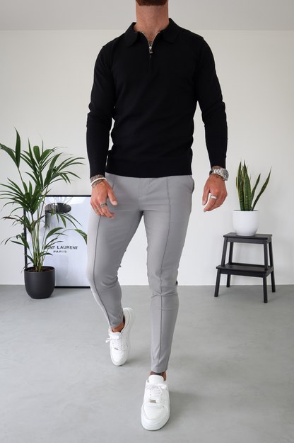 Capo Egyptian Cotton LS Zip Polo Shirt - Black