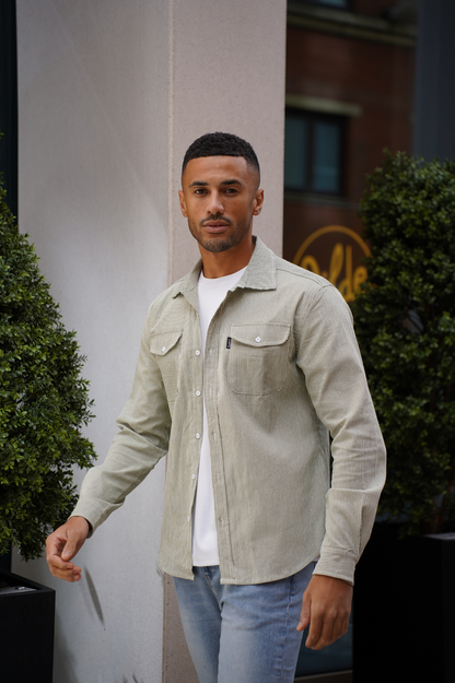 Capo LINEN LINED OVERSHIRT - Olive/White