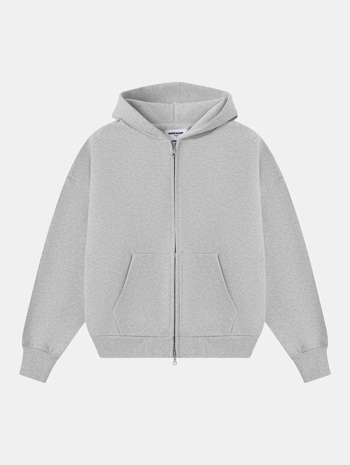 630 GSM BOXY CROPPED FIT 'FLOWER GRAY' ZIP-UP HOODIE