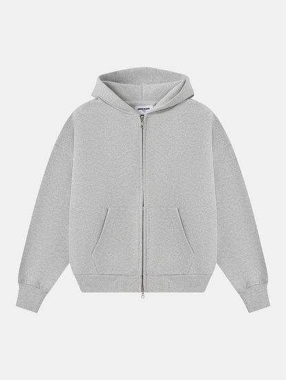 630 GSM BOXY CROPPED FIT 'FLOWER GRAY' ZIP-UP HOODIE