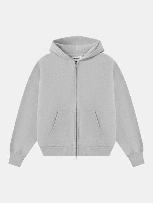 630 GSM BOXY CROPPED FIT 'FLOWER GRAY' ZIP-UP HOODIE
