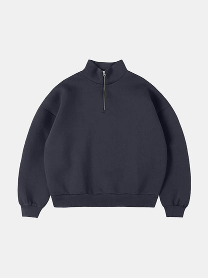 630 GSM BOXY CROPPED FIT QUARTER-ZIP 'STONE COAL' SWEATER