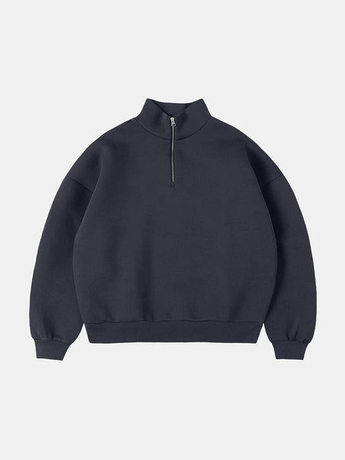 630 GSM BOXY CROPPED FIT QUARTER-ZIP 'STONE COAL' SWEATER
