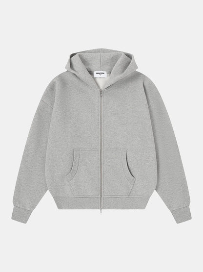 520 GSM BOXY CROPPED FIT 'FLOWER GRAY' ZIP-UP HOODIE