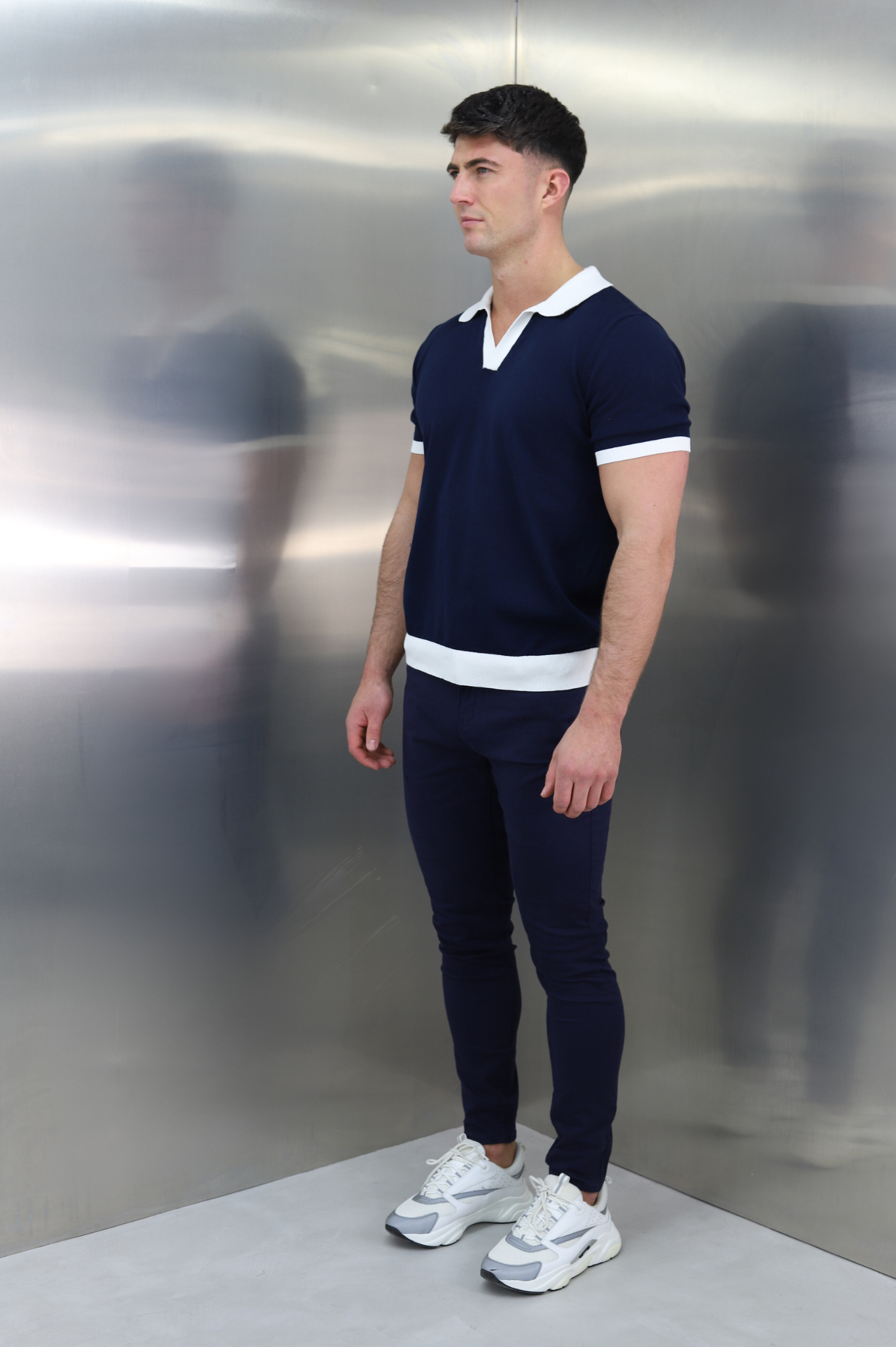 Capo Egyptian Cotton Contrast Cuban Collar Polo Shirt - Navy