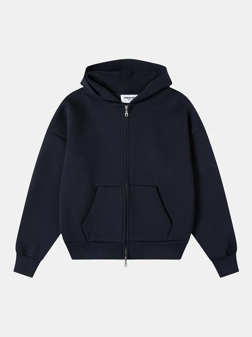 630 GSM BOXY CROPPED FIT 'NAVY BLUE' ZIP-UP HOODIE