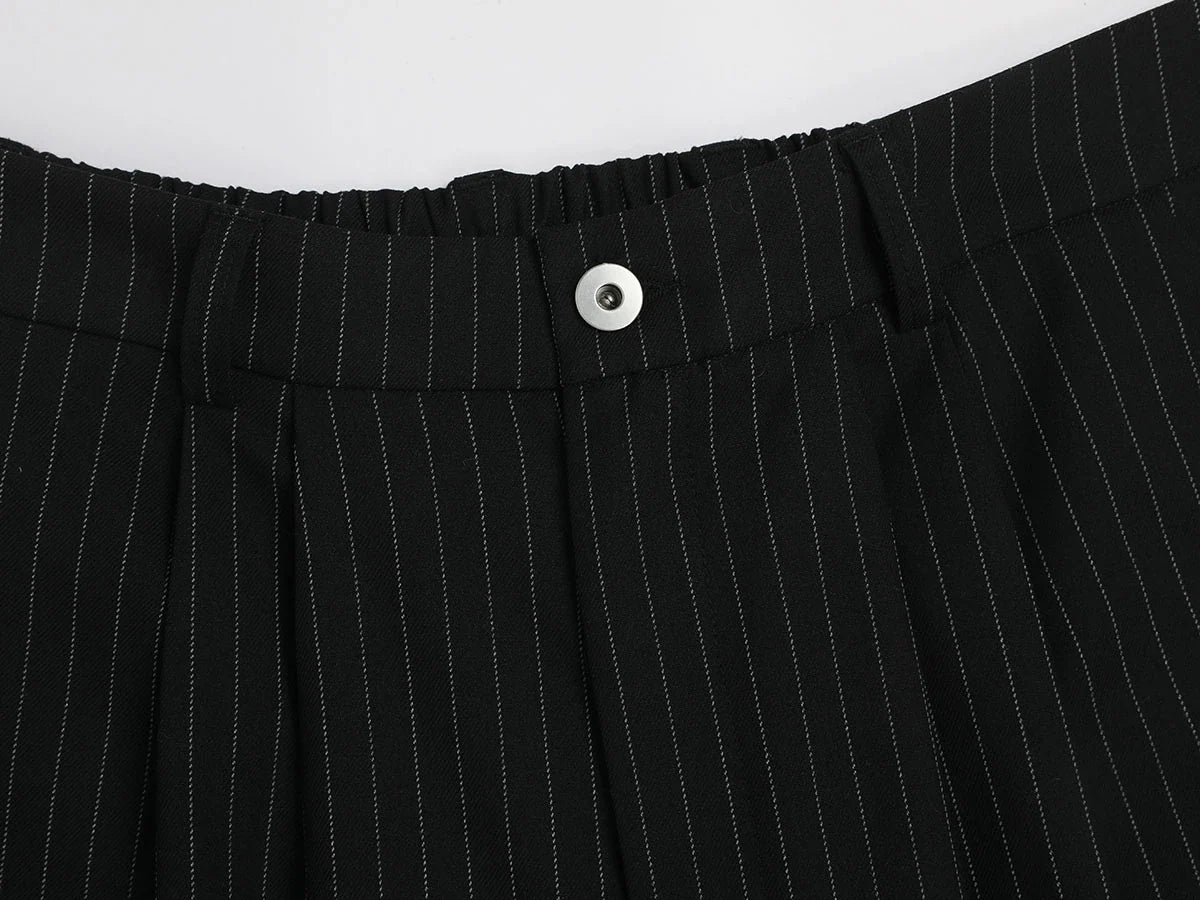 300 GSM BAGGY FIT STRIPED PLEATED 'BLACK' PANTS