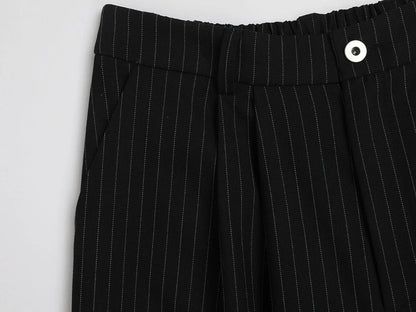 300 GSM BAGGY FIT STRIPED PLEATED 'BLACK' PANTS