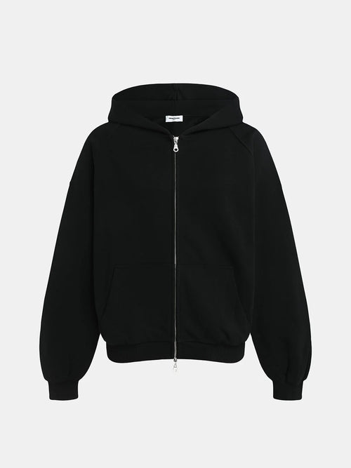 480 GSM RAGLAN BOXY CROPPED FIT ZIP-UP 'BLACK' ZIP-UP HOODIE