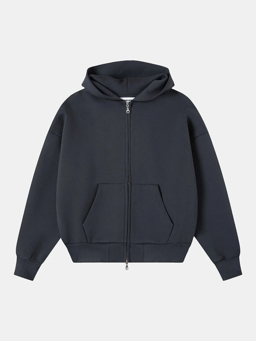630 GSM BOXY CROPPED FIT 'STONE COAL' ZIP-UP HOODIE