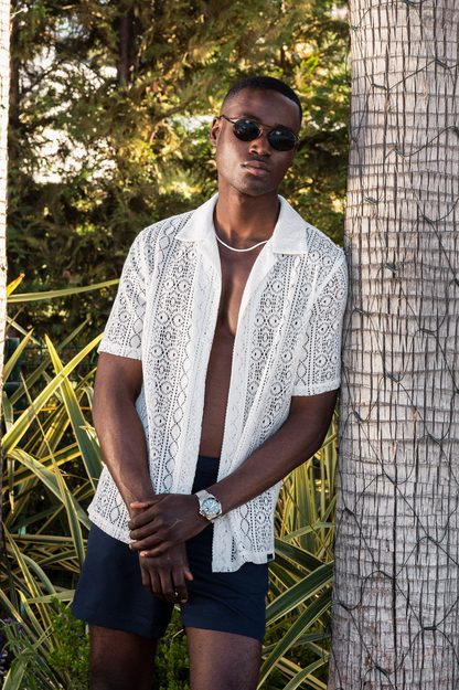 Capo KNITTED PATTERN SS Revere Shirt - Cream