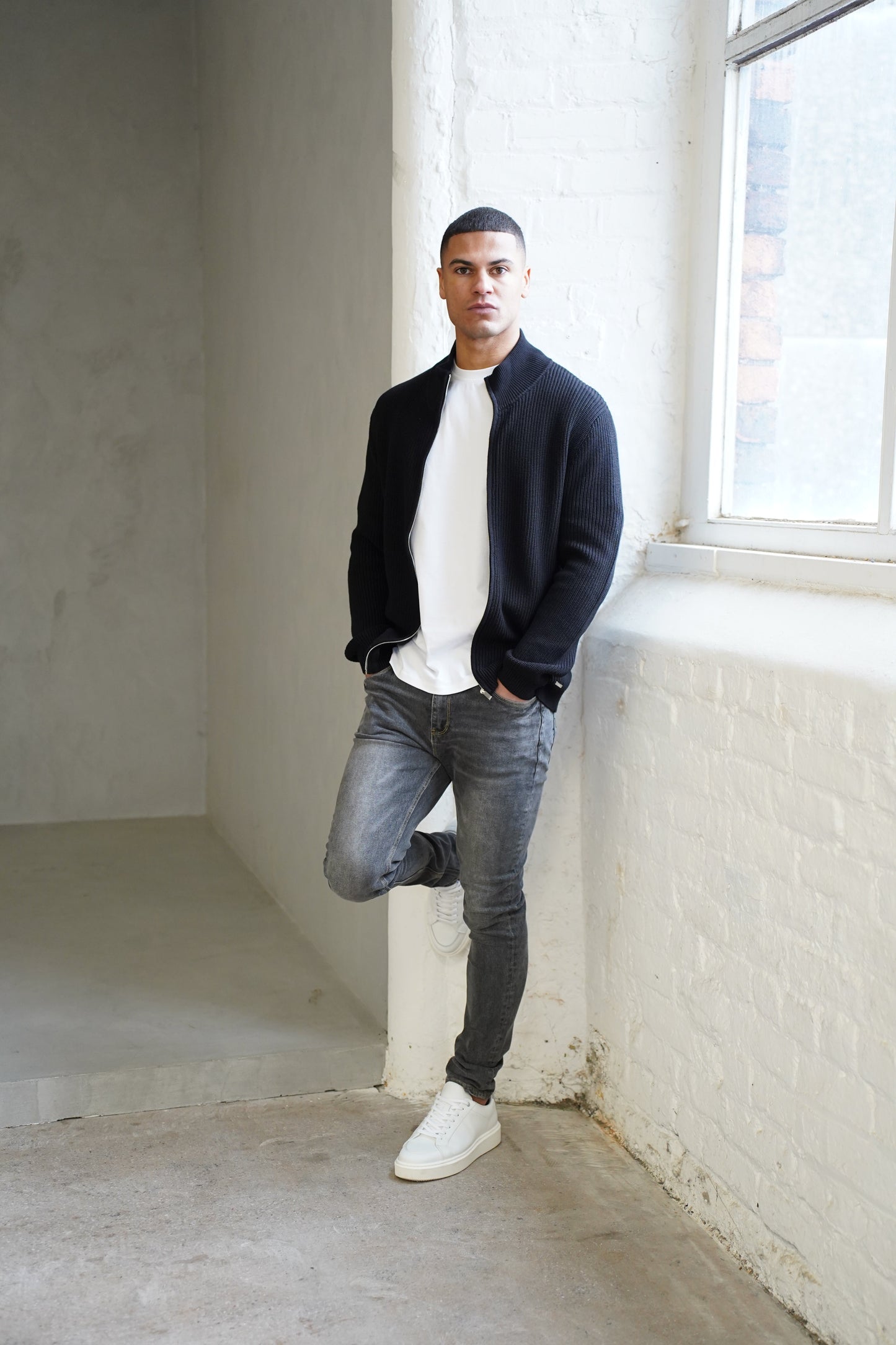 Capo Ribbed Full Zip Jumper - Black
