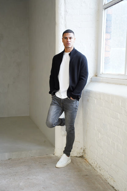 Capo Ribbed Full Zip Jumper - Black