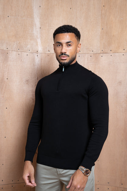 Capo Egyptian Cotton 1/4 Zip Top - Black