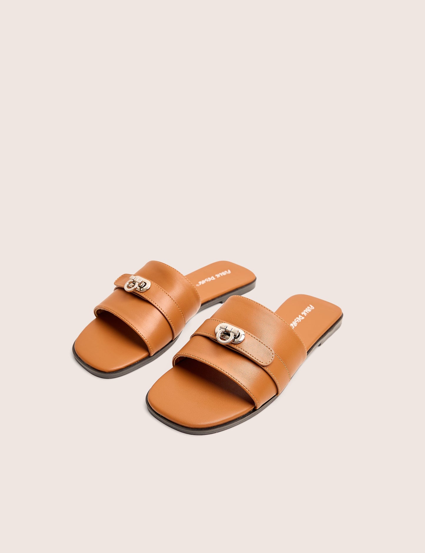 Radiance Brown Buckle Trim Flat Sandals