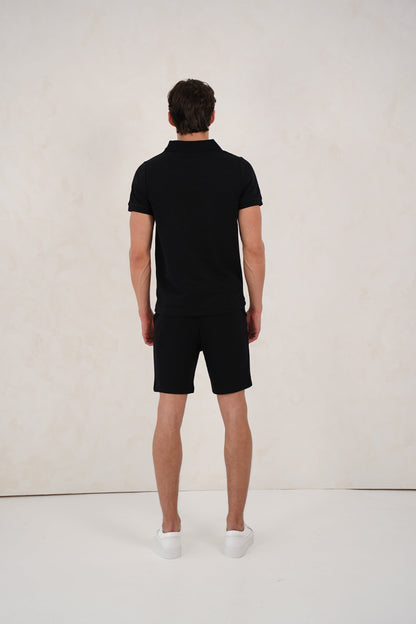 Capo Jersey Slub Cuban Polo Shirt - Black