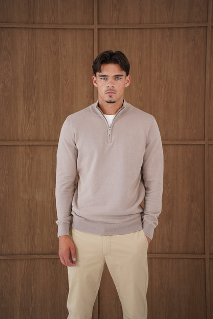 Capo Egyptian Cotton 1/4 Zip Top - Oatmeal