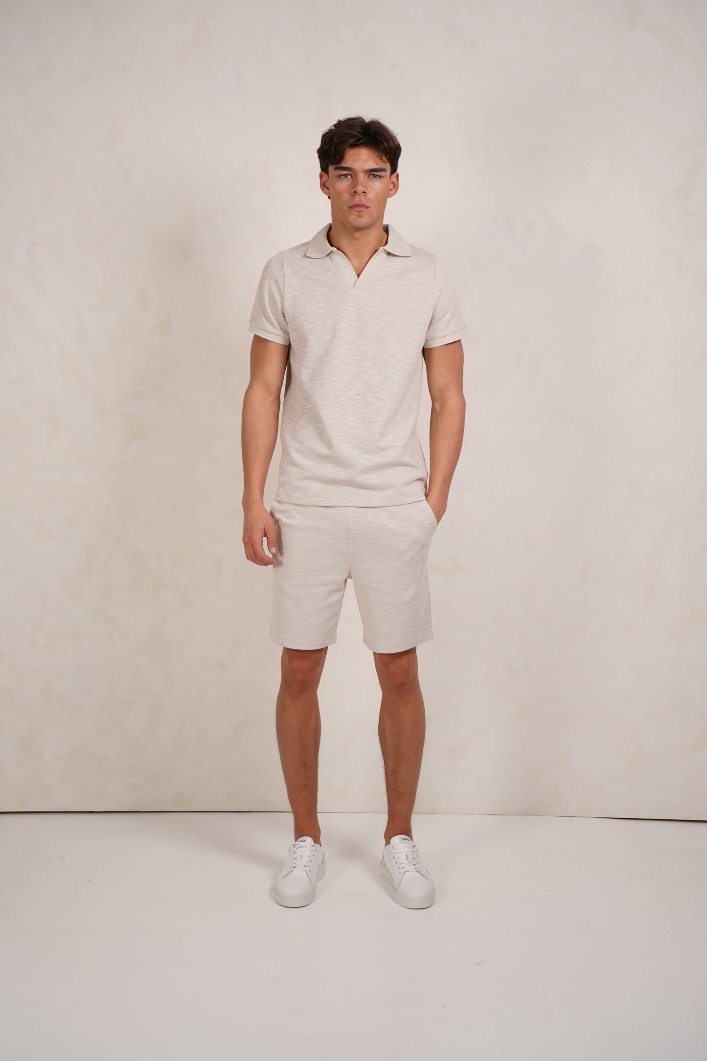 Capo Jersey Slub Cuban Polo Shirt - Stone Grey