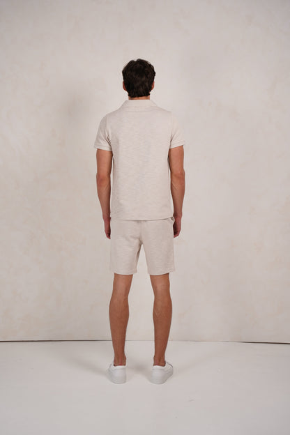 Capo Jersey Slub Cuban Polo Shirt - Stone Grey