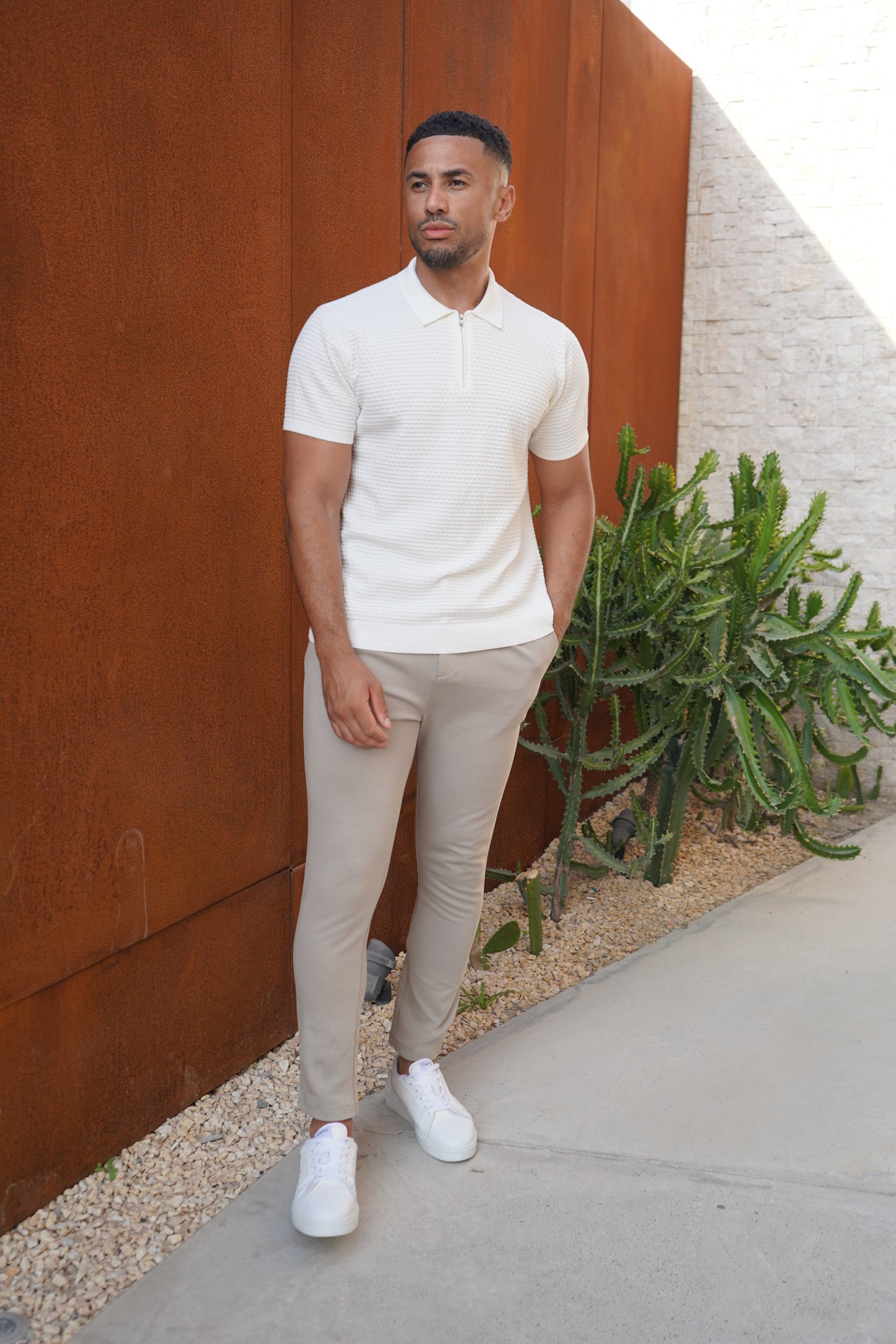 Capo Interlock Smart Trousers - Oatmeal