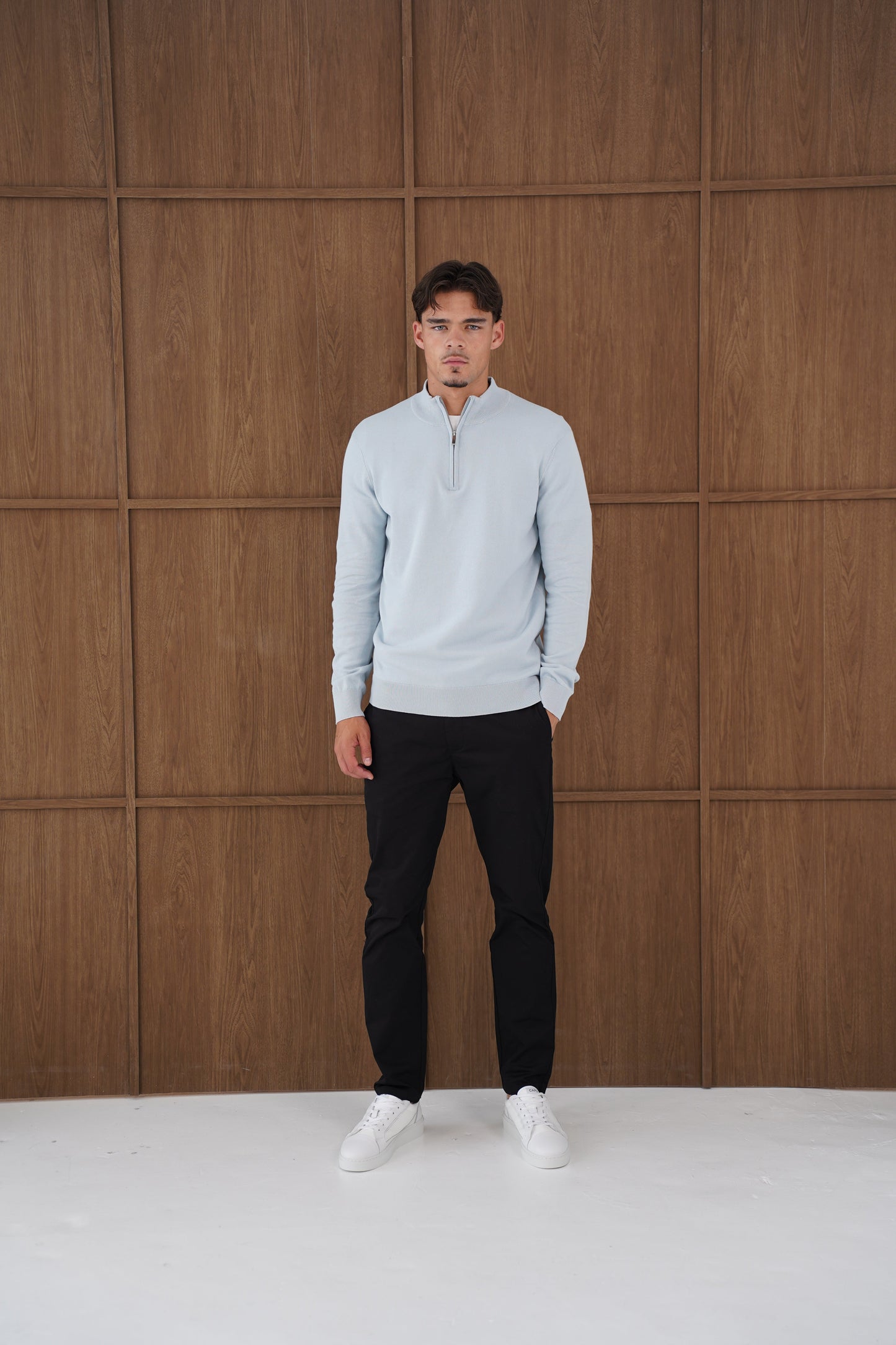 Capo Egyptian Cotton 1/4 Zip Top - Sky Blue