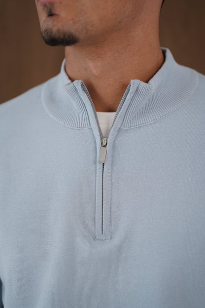 Capo Egyptian Cotton 1/4 Zip Top - Sky Blue