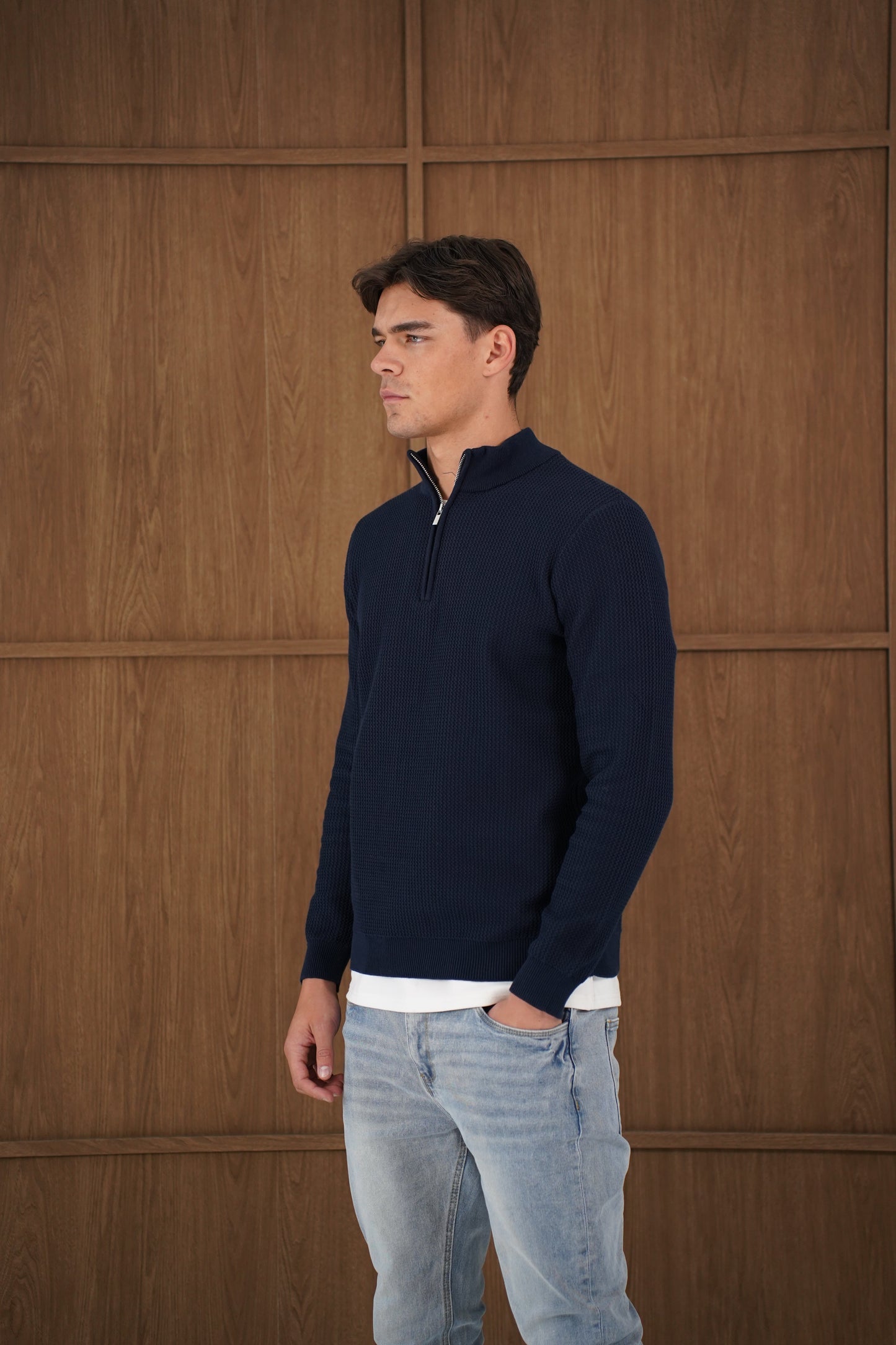 Capo TWIST Cotton 1/4 Zip Jumper - Navy