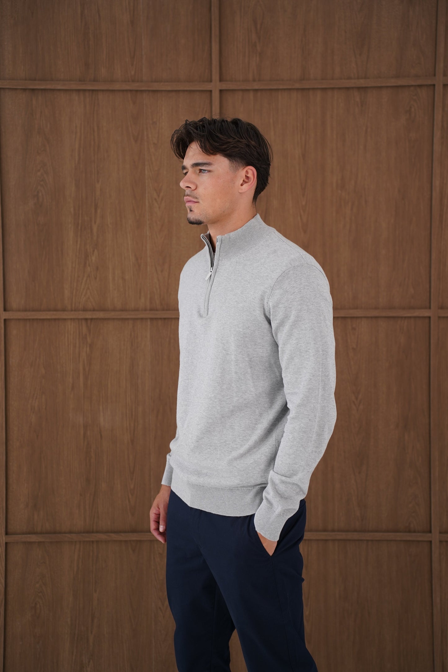 Capo Egyptian Cotton 1/4 Zip Top - Grey