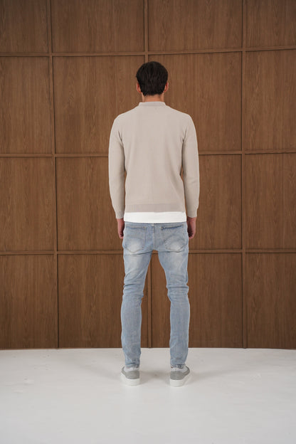 Capo TWIST Cotton 1/4 Zip Jumper - Stone