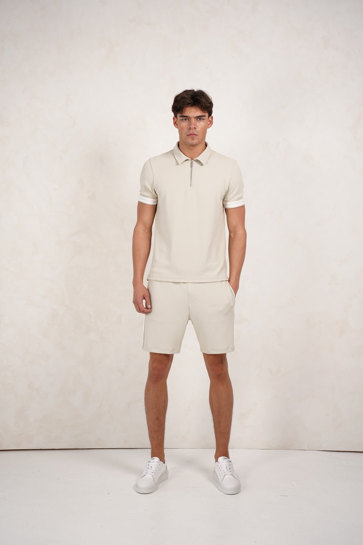 Capo Textured Tape Shorts - Light Beige