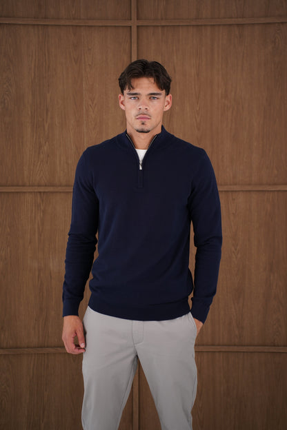 Capo Egyptian Cotton 1/4 Zip Top - Navy