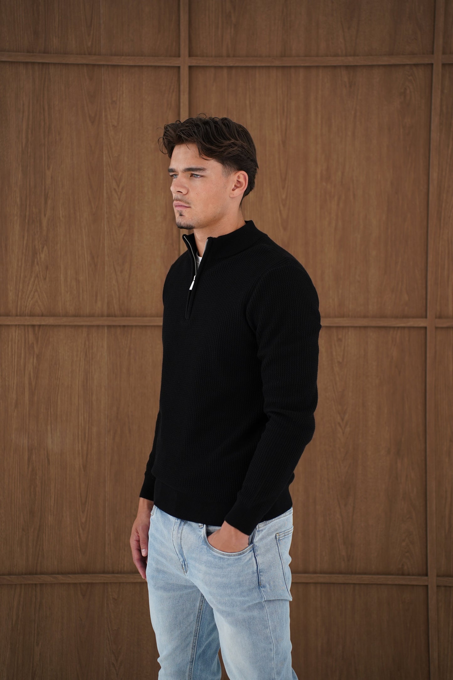 Capo Ribbed 1/4 Zip Jumper - Black