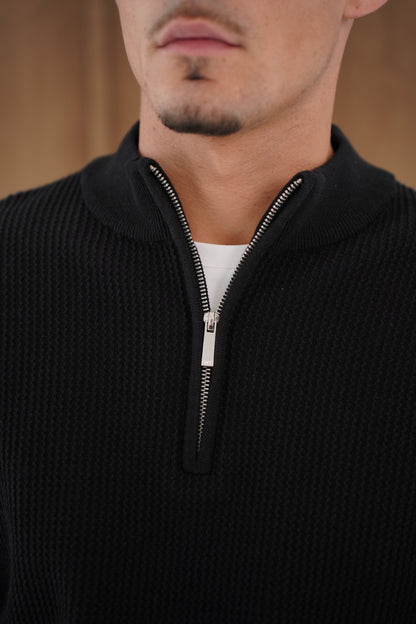 Capo Ribbed 1/4 Zip Jumper - Black