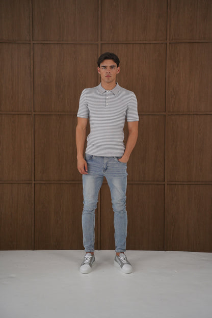 Capo Stripped Button Polo Shirt - Grey