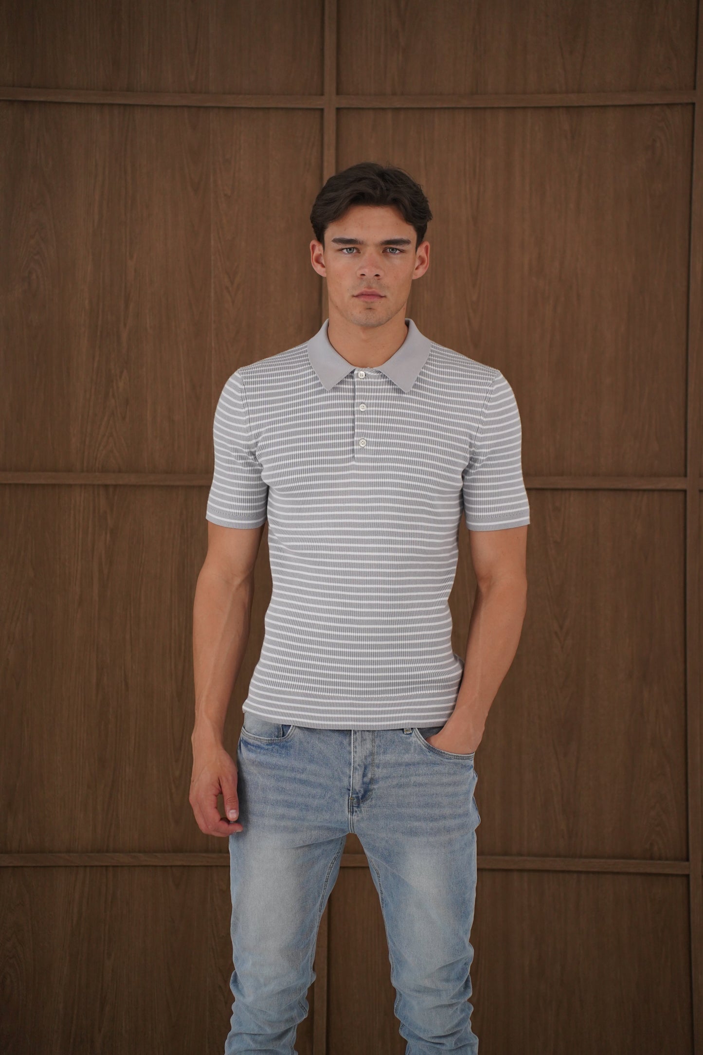 Capo Stripped Button Polo Shirt - Grey