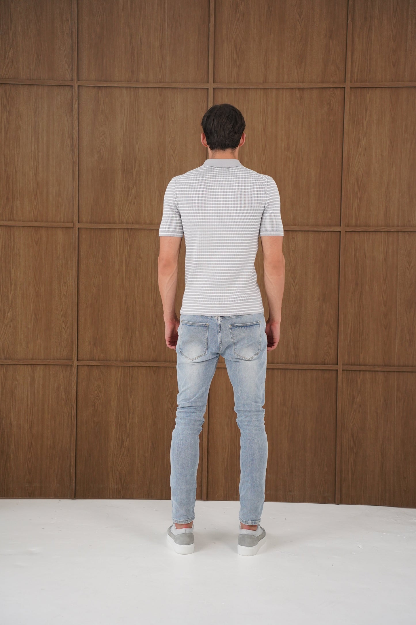 Capo Stripped Button Polo Shirt - Grey