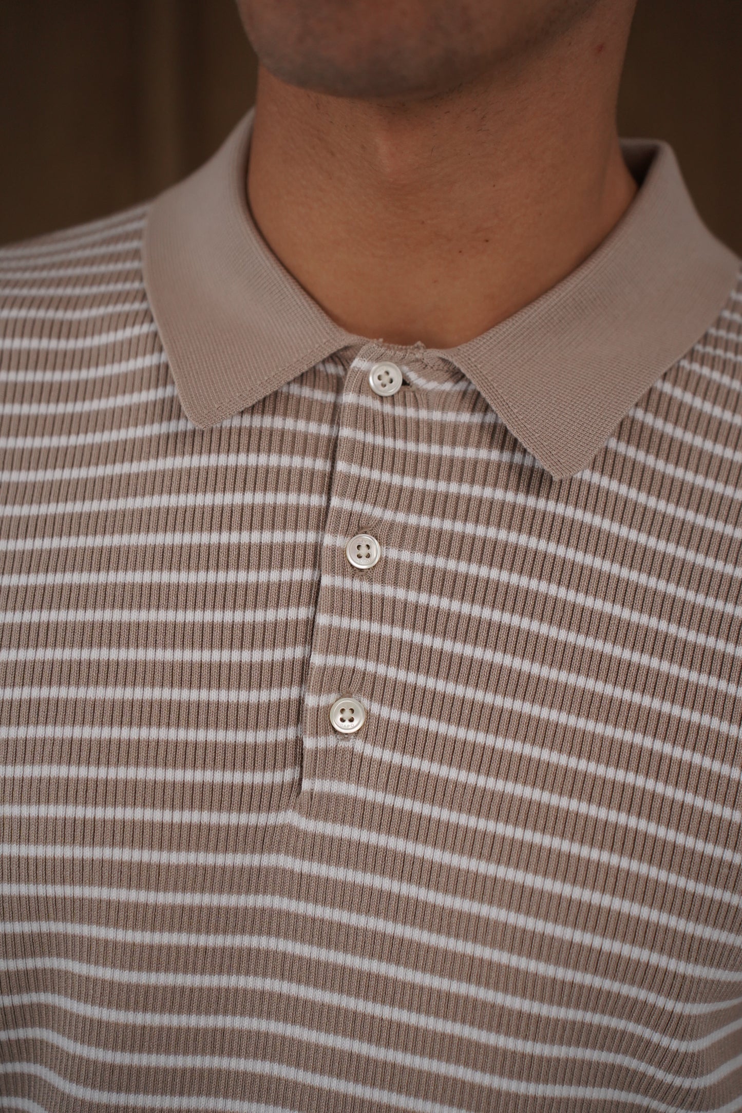 Capo Stripped Button Polo Shirt - Stone