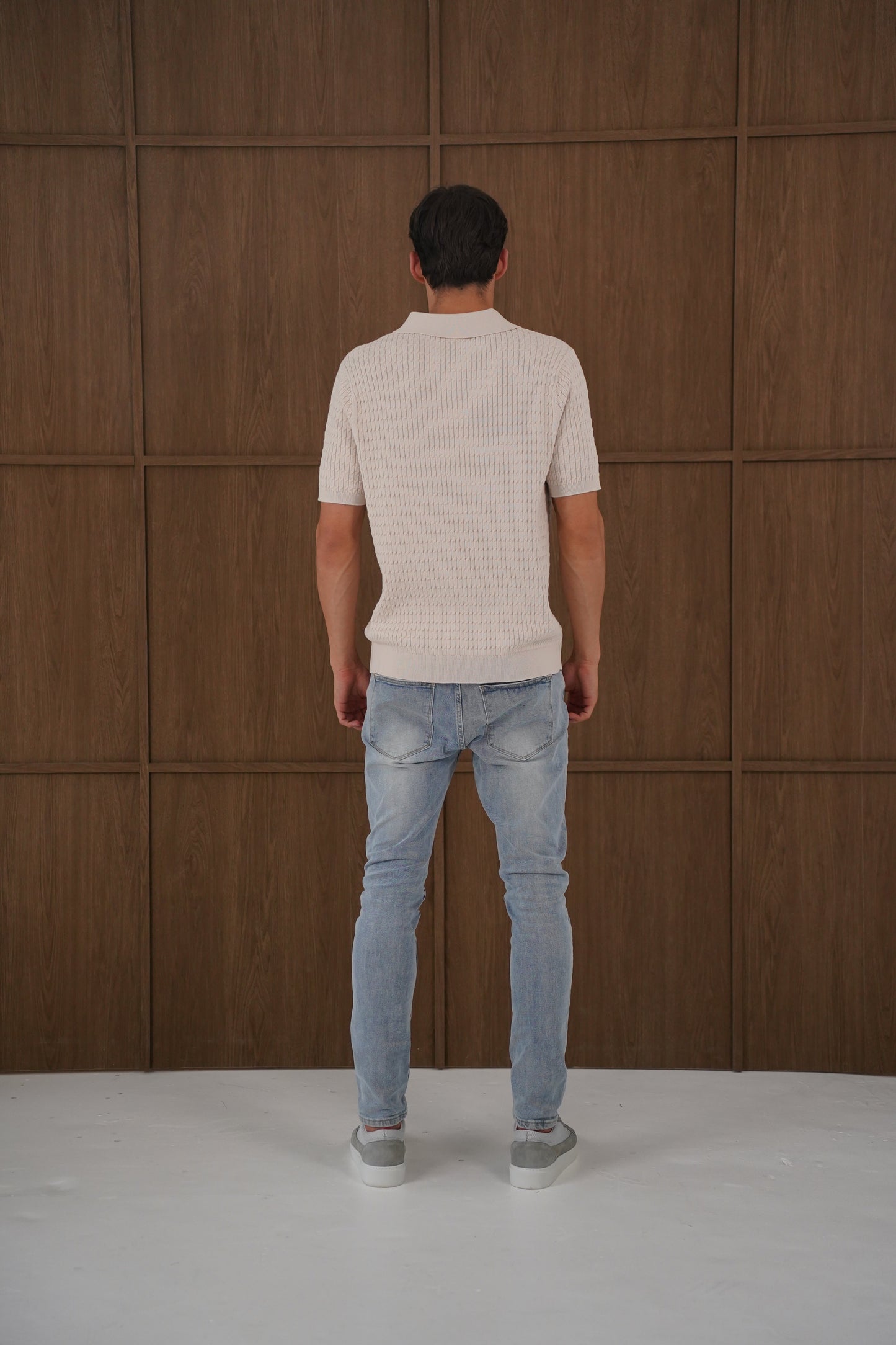 Capo Cable Twist Open Collar Polo Shirt - Stone