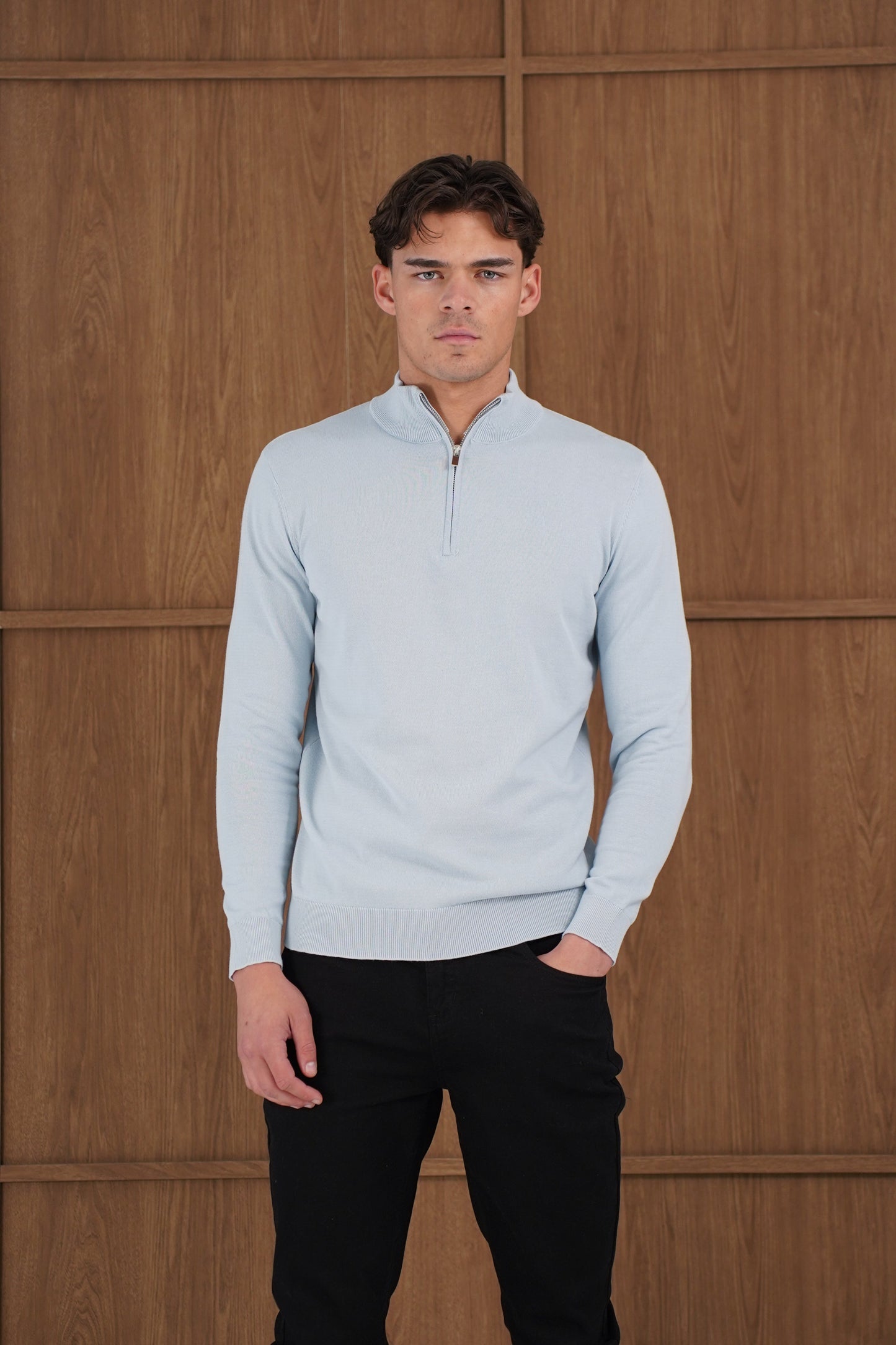 Capo Egyptian Cotton 1/4 Zip Top - Sky Blue