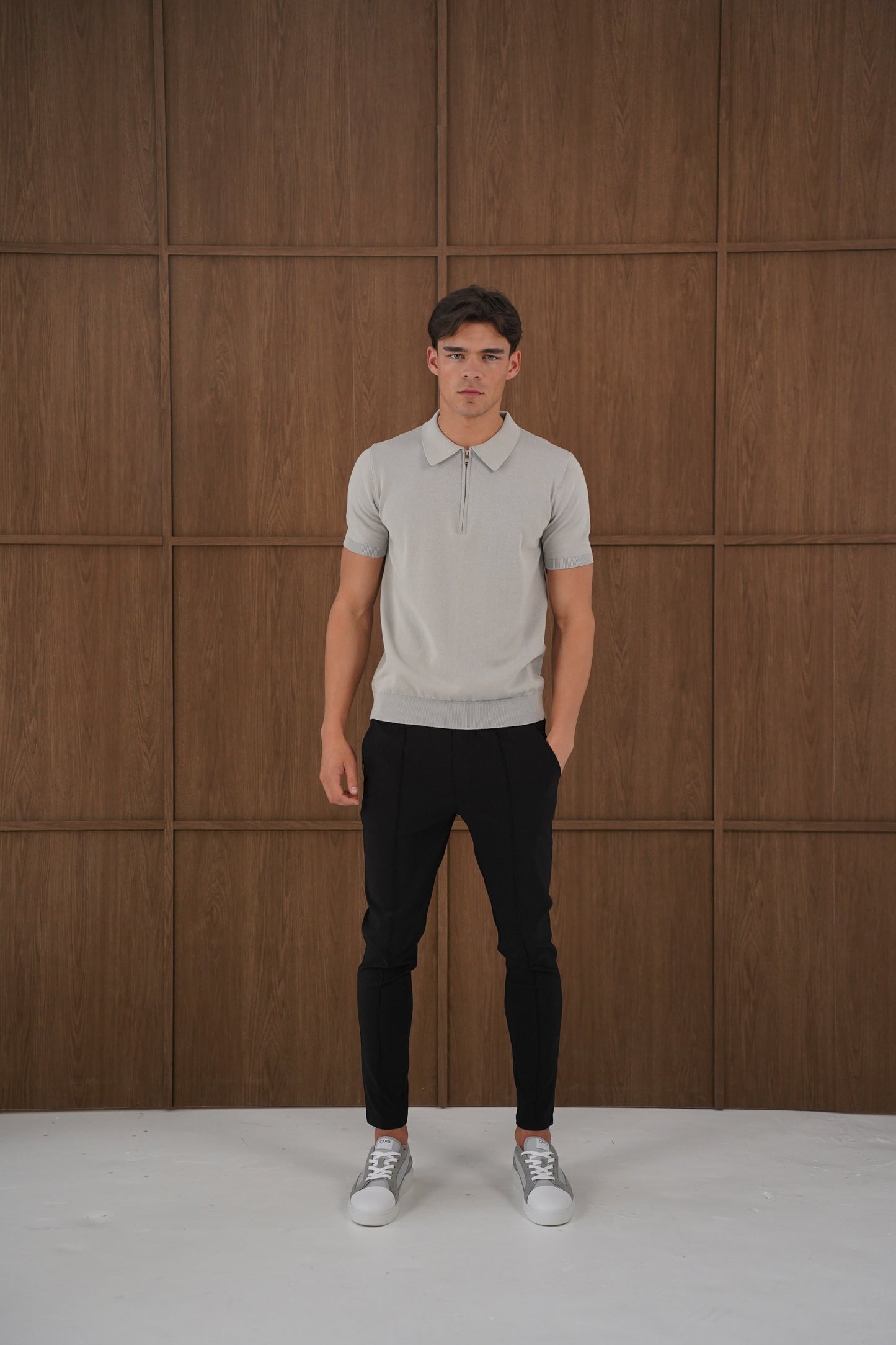 Capo Egyptian Cotton SS Zip Polo Shirt - Stone