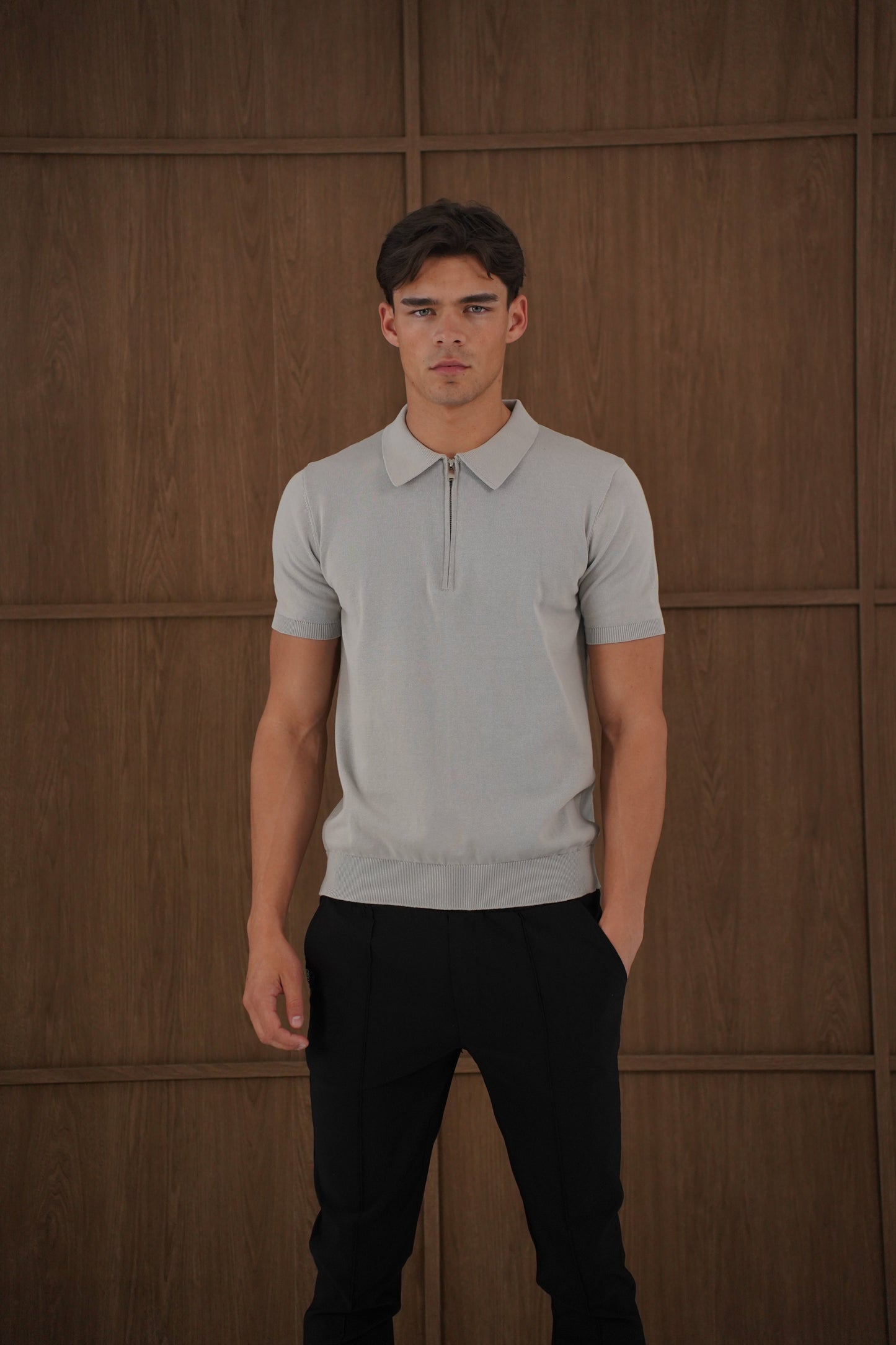 Capo Egyptian Cotton SS Zip Polo Shirt - Stone