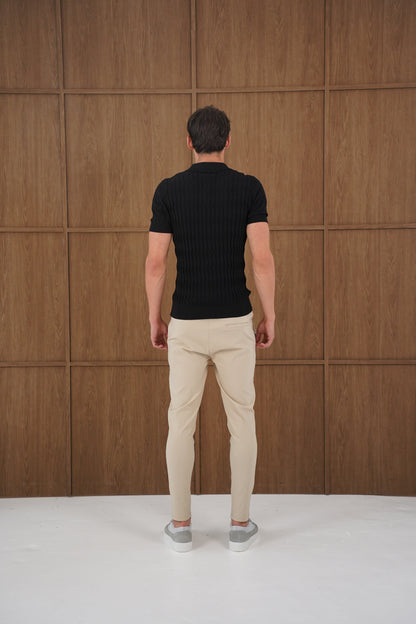 Capo Egyptian Cotton SS Zip Polo Shirt - Black
