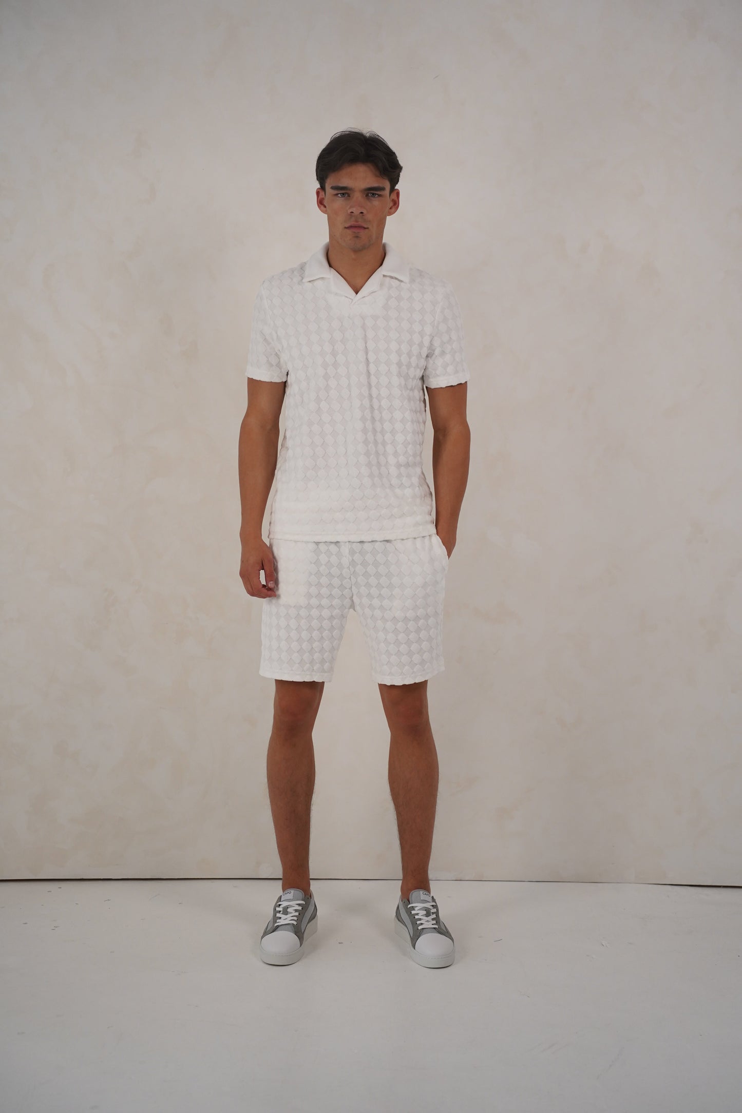Capo Towelling Diamond Revere Shorts - White