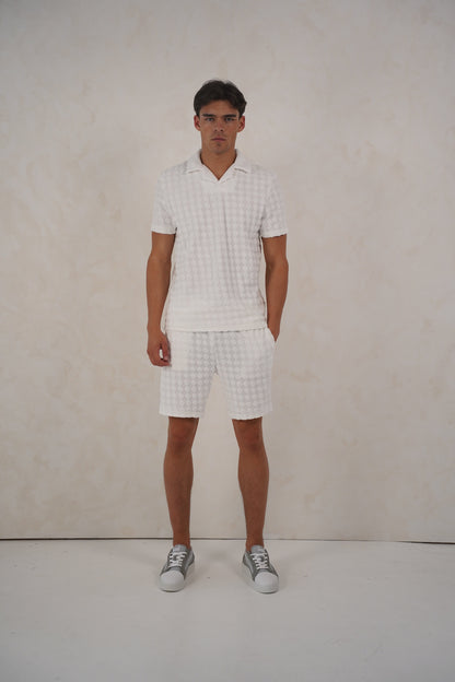 Capo Towelling Diamond Revere Polo Shirt - White