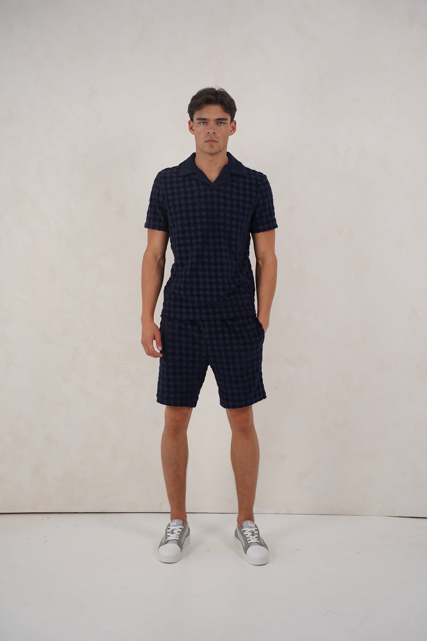 Capo Towelling Diamond Revere Polo Shirt - Navy