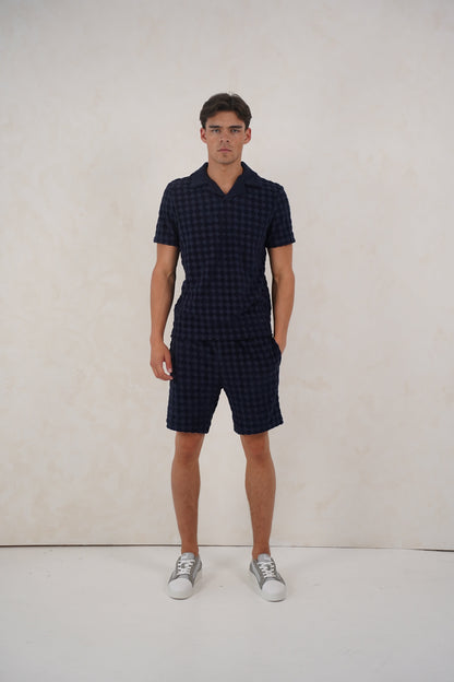 Capo Towelling Diamond Revere Shorts - Navy