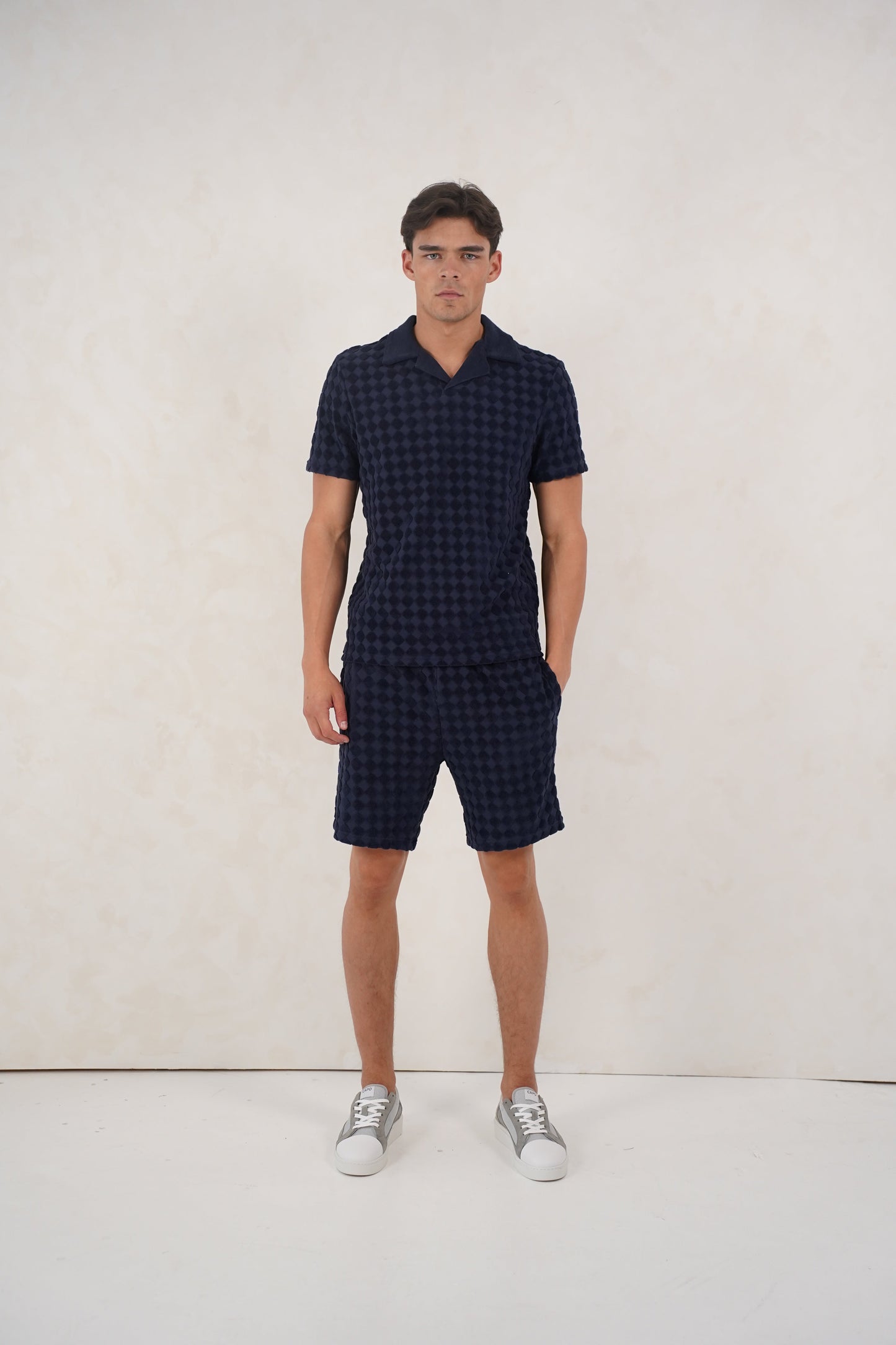 Capo Towelling Diamond Revere Polo Shirt - Navy