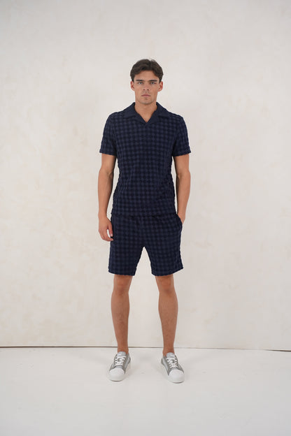 Capo Towelling Diamond Revere Shorts - Navy